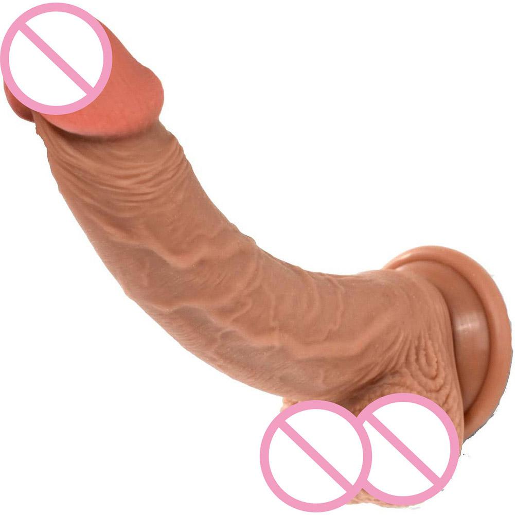 20cm Realistic Dildo with Strong Suction Cup Soft Two Layer Silicone Sex Toy with Plump Testicles Anal Dildo Real Dong