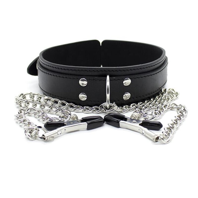 BDSM Bondage Erotic Slave Collar Nipple Clamps Leather Necklace Chain Fetishs Adult Game Role Play Product Sex Toys For Couples