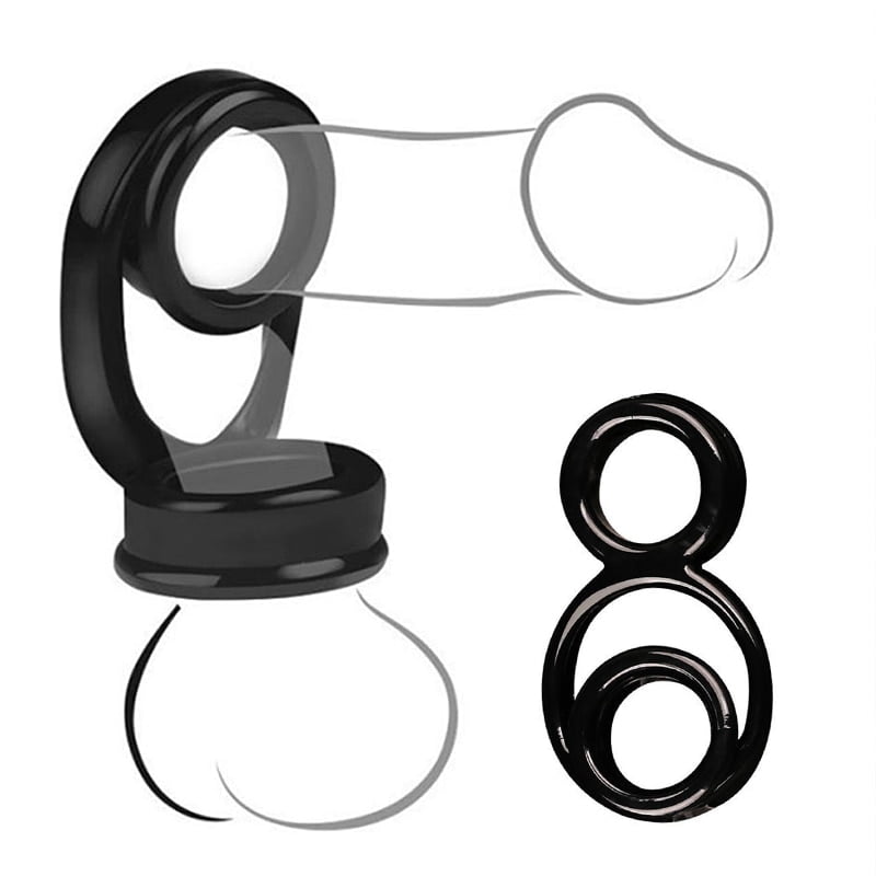 Black Reusable Penis Ring Delay Ejaculation Silicone Triple-ring Cock Ring Cockring Prolong Scrotum Erection Sex Toys for Men