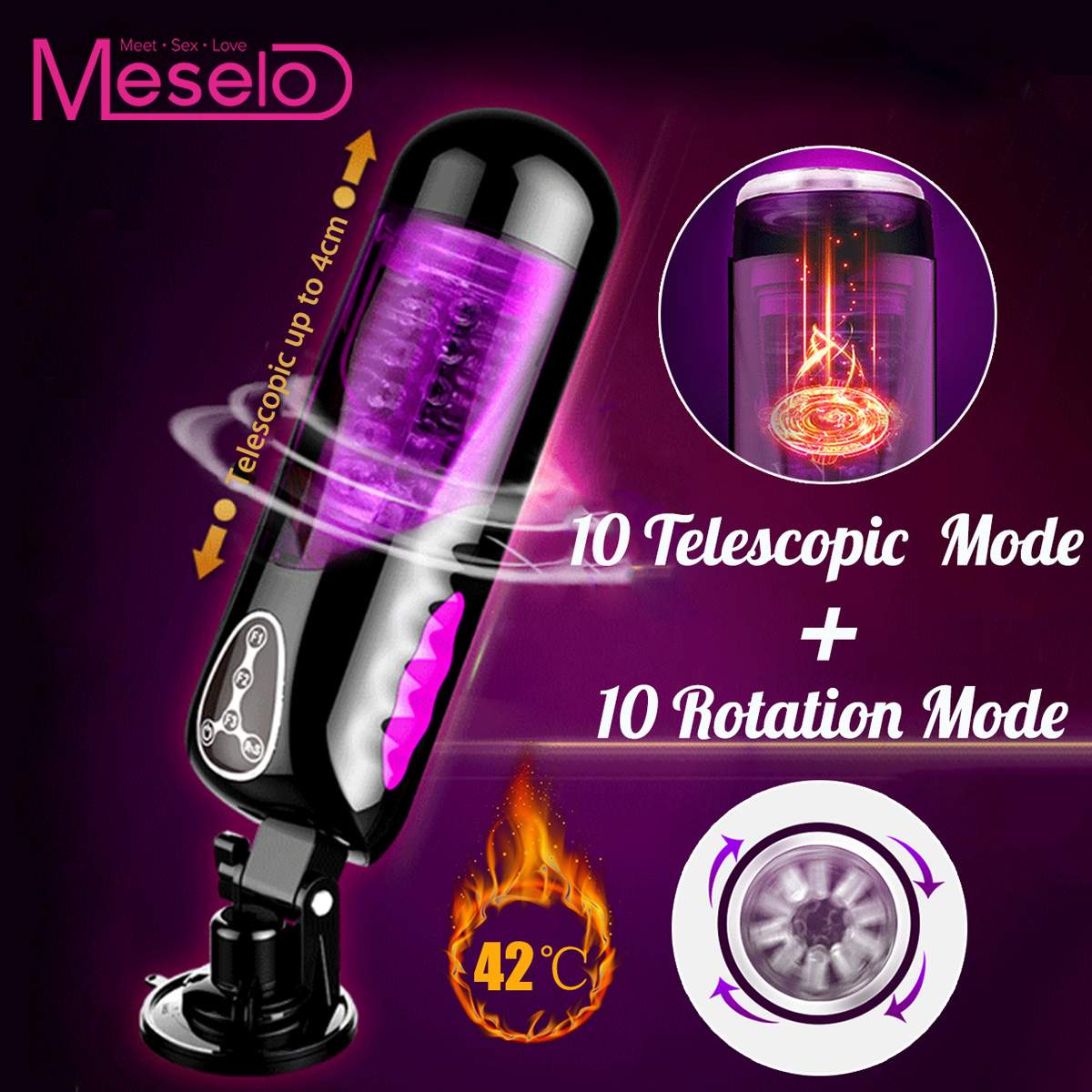 Meselo Automatic Heated Telescopic Rotating Voice Sex Machine Vagina Pussy Vibrator Sex Toys for Men Electric Male Masturbators