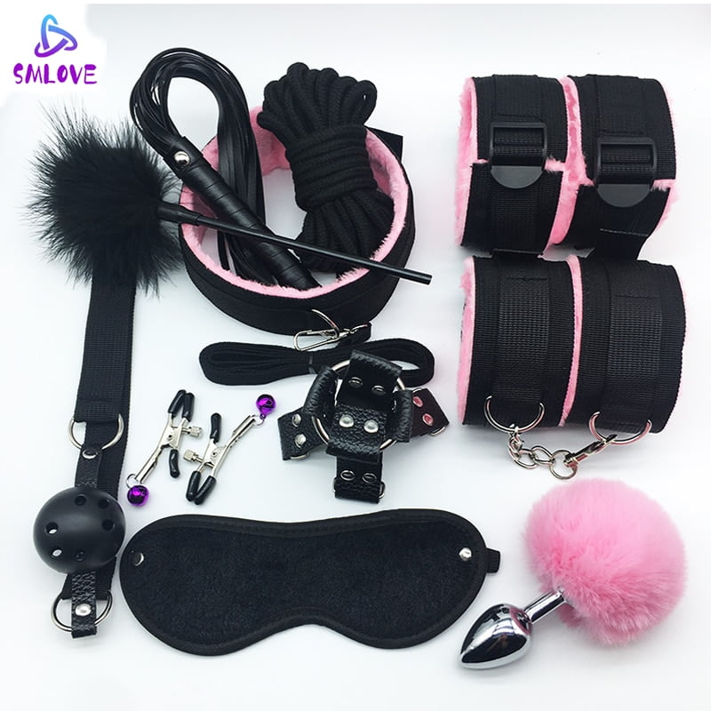 SMLOVE Handcuffs For Sex Collar Whip Gag Nipple Clamps BDSM Bondage Rope Erotic Adult Sex Toys For Woman Couples Anal Butt