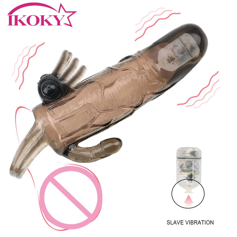 IKOKY Cock Enlargement Condom For Men Reusable Penis Extender Delayed Ejaculation Adult Sex Toy Man Double Vibrator Penis Sleeve